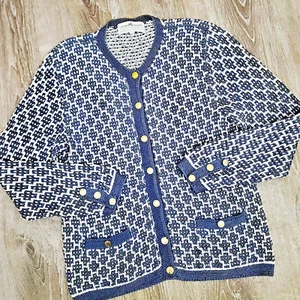 Vintage Peruvian Connection Chunky Hand Knit Pima Cotton Cardigan Sweater Sz M - Picture 1 of 12