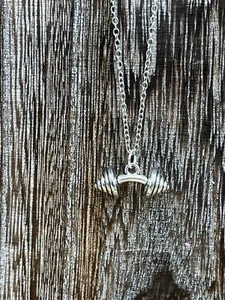 Dumbbell Barbell Silver Tone Necklace  - Picture 1 of 2