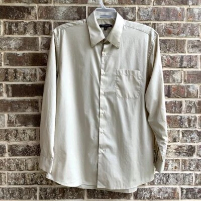 Ivy Crew 男式纽扣长袖正装衬衫米色 L 码 (16-16 1/2) — 第 1/4 张图片