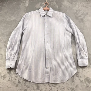 Brioni Dress Shirt Mens 42x16.5 Blue Brown Striped Button Up Long Sleeve - Picture 1 of 15