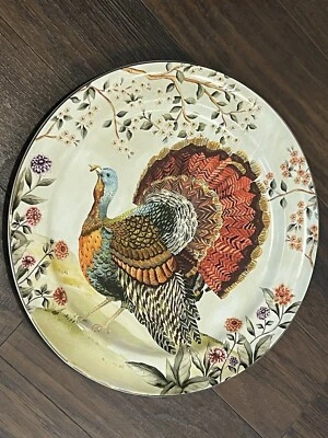 NEW Pottery Barn Botanical Harvest Turkey Stoneware 17.25" Round Serving Platter - Image 1 of 4