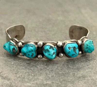 Native American Navajo Albert Jake SLEEPING BEAUTY Turquoise sterling bracelet - Image 1 of 4
