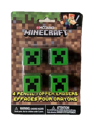 MINECRAFT PENCIL TOPPER ERASERS 4 Pack - Birthday Party, School Supplies New - Image 1 of 2