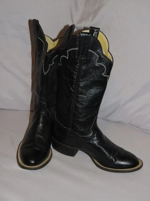 Botas occidentales Panhandle delgadas de cuero negro talla 5 1/2B Foto 1 de 4