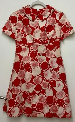 1960s Vintage Bill Blass For Maurice Rentner Red Apple Print Dress UK 8 - Image 1 of 4