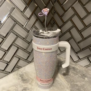 Juicy Couture 40 Oz White Rhinestone Hot/Cold Tumbler - Picture 1 of 3