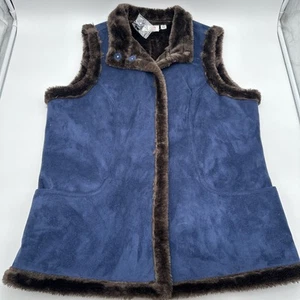 D & Co Vest Jacket Womens M Blue Faux Suede and Fur Denim & Company Western - Picture 1 of 9