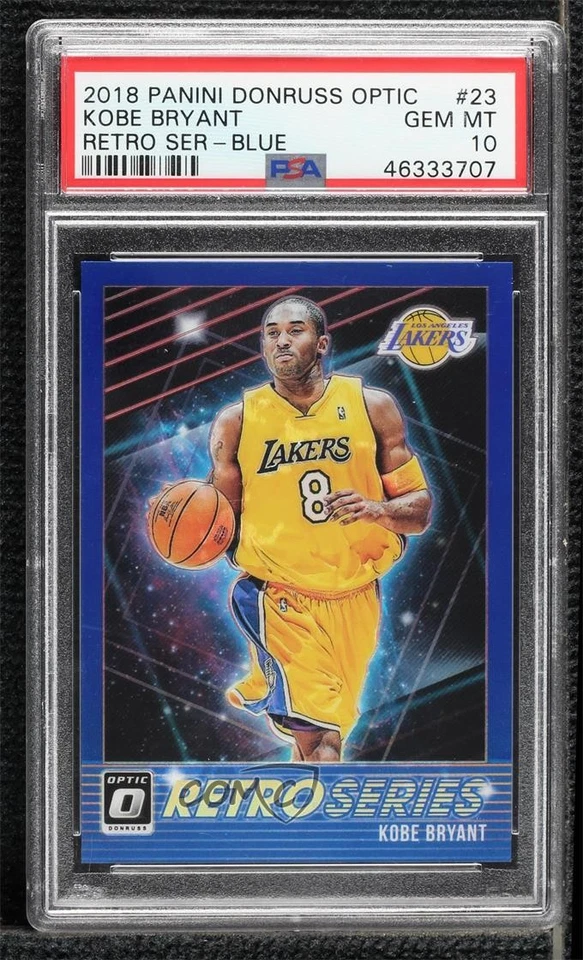 2018 Donruss Optic Retro Series Blue Prizm /49 Kobe Bryant #23 PSA 10 GEM MT HOF - Image 1 of 2