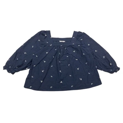 Blusa para mujer LC Lauren Conrad azul marino floral manga 3/4 cuello cuadrado talla L Foto 1 de 4