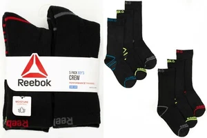 Reebok Boys Crew Socks 5 Pack Black Shoe Size Small 4-8 New - Picture 1 of 3
