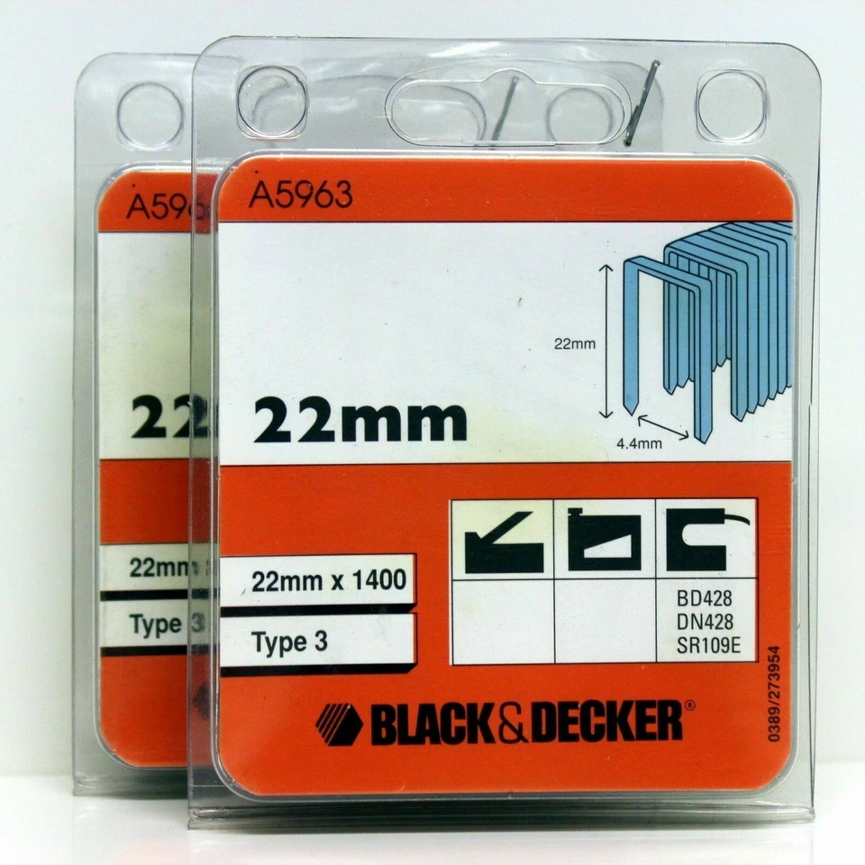 Black & Decker A5963 Type 3 Staples 22mm B&D DN428 BD428 SR109E (2 Packs) - Image 1 of 1