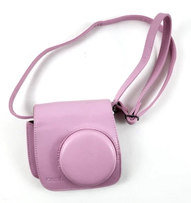 人造皮革粉色相机保护壳 适用于富士 Instax Mini 带表带 — 第 1/4 张图片