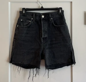 Agolde Womens Denim Button Up High Rise Cut Off Shorts Black Cotton Size 25 - Picture 1 of 6