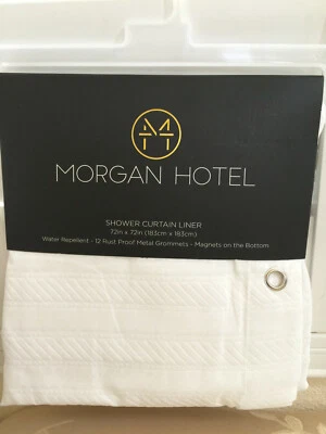 HOTEL COLLECTION Shower Bath Curtain LINER 72x72" White Chevron with Magnets NEW - Image 1 of 4