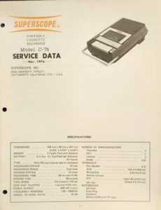 Superscope C-76 Portable Cassette Recorder Service Manual - Original - Picture 1 of 1