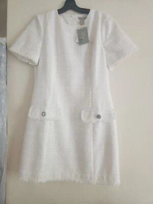  Vestido H&M Boucle Manga Corta Blanco Plata Botones Talla S Nuevo con Etiquetas Foto 1 de 4