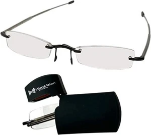 MicroVision Optical Executive Rimless Folding Reading Glasses With Compact Case - Picture 1 of 11