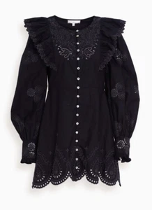 NEW LoveShackFancy Tullia Embroidered Dress in Black Size 4 #D5810 - Picture 1 of 10