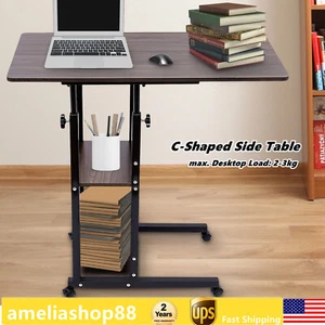 C-Shaped Side Table Height Adjustable Bed Sofa End Table Storage Shelf w/ Wheels - Picture 1 of 20