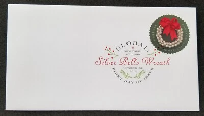[SJ] USA US Global Silver Bells Wreath 2014 (stamp FDC) *odd *unusual *color PMK - Image 1 of 4