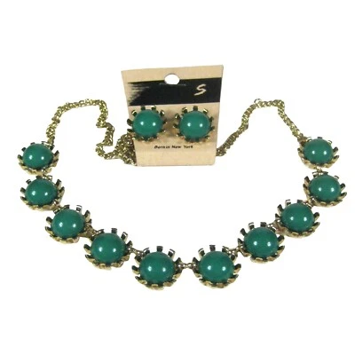 Juego de 3 collares 21 pulgadas pendientes tono dorado hilo plástico verde collar panel Foto 1 de 4