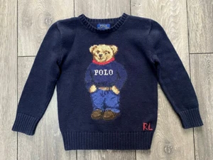 RALPH LAUREN POLO BEAR SWEATER CREW SIZE 6 (CHILDREN) VINTAGE NAVY TEDDY KNIT - Picture 1 of 11