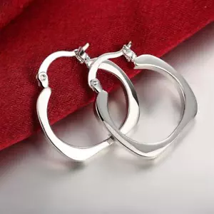 Womens 925 Sterling Silver Elegant Square Shaped Small Hoop Earrings #E181 - Picture 1 of 5