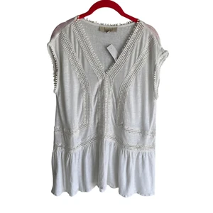 NWT LOFT White V-Neck Ladies Crochet Peplum Top, M - Picture 1 of 5