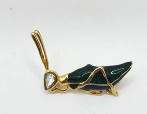 Vintage Gold Tone Green Blue Under Belly Enamel Grasshopper Brooch Pin - Picture 1 of 7