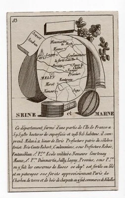Rare c.1836 Seine-et-Marne, France, Antique Card Map by Bourrut-Le Meri Foto 1 de 4