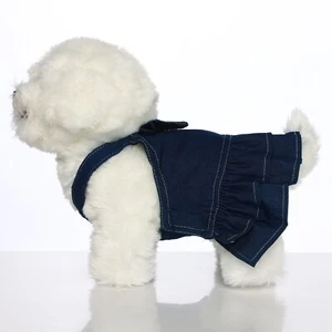 Dog Shirt Bow Ruffled Tiered Hem Denim Dress Soft Jeans Jacket Chihuahua Skirt - Picture 1 of 9