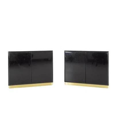 Milo Baughman for Thayer Coggin Mid Century Black Lacquer and Brass Nightstands Cover