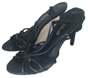 Diane Von Furstenberg Black Leather High Heel Sandal Pumps Strappy Women's 7.5M - Picture 1 of 8