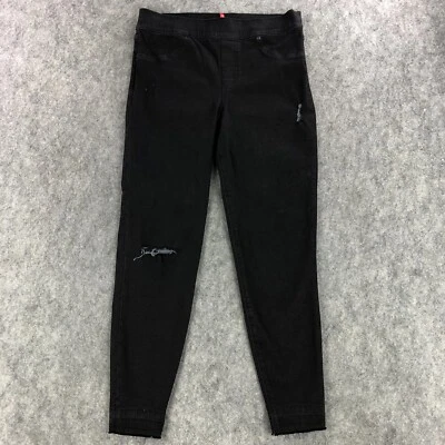 Spanx Jegging Jeans Large Black Pull On High Rise Pockets Distressed Stretch - Image 1 of 4