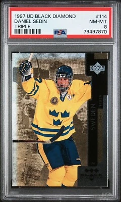 1997-98 Upper Deck Black Diamond #114 Daniel Sedin RC PSA 8 Triple Diamond - Image 1 of 2