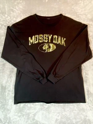 Vintage Mossy Oak Shirt L Graphic Print Camo Long Sleeve Black Spell Out - Image 1 of 4