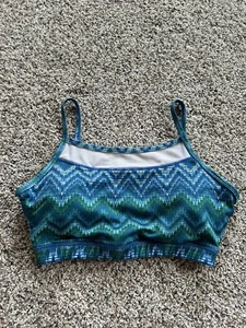 KYODAN size M  Sports Bra Top Padded Blue/green W/ White Mesh Accent Z23 - Picture 1 of 4
