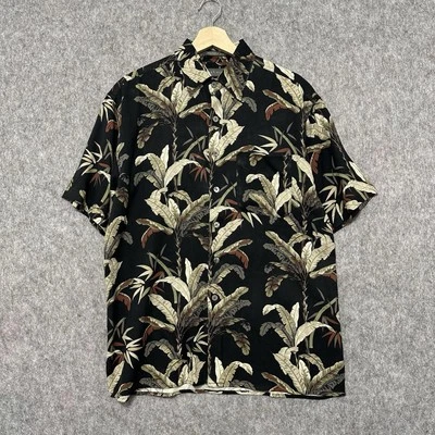 Van Heusen Silk Hawaiian Shirt Men’s Size S Black Tropical Palm Print Aloha - Image 1 of 4