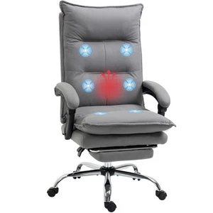 Massage-Bürostuhl, Schreibtischstuhl mit Heizfunktion, Liegefunktion, Grau - Bild 1 von 10