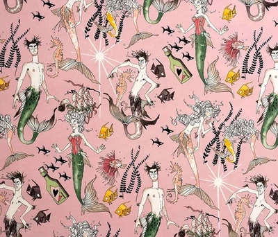 Alexander Henry Ghastlie Ghantis Sirenas Pez Fondo Rosa Una Yarda 36 x 44 Foto 1 de 2