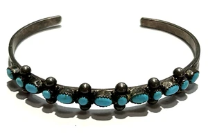 Vintage Navajo Sterling Silver Bright Blue Turquoise Cuff Bracelet Beaded - Picture 1 of 6