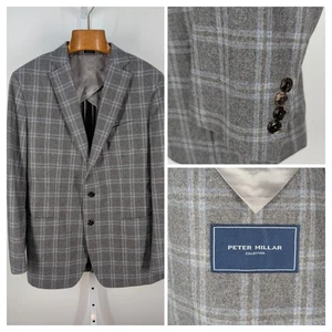 Peter Millar Collection Windowpane Gray Blue Check Flannel Blazer 44R Jacket - Picture 1 of 9