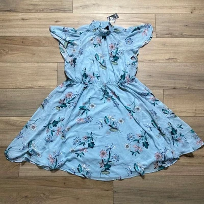 Mini vestido floral de gasa para mujer Torrid talla 1 azul claro Foto 1 de 4