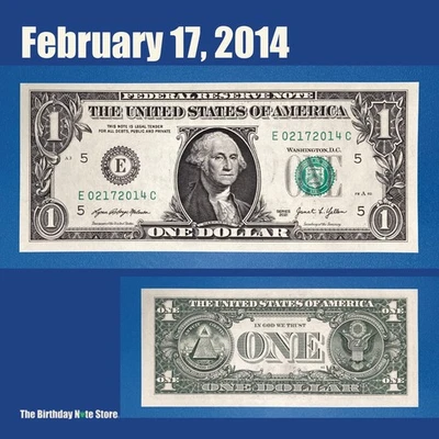 February 17, 2014 Birthday Anniversary $1 One Dollar Bill Serial Number 02172014 - Image 1 of 2