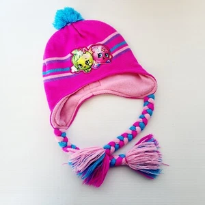 Girls Shopkins Winter Knit Fleece Lined Hat Pink Tassels Pom Pom Size Small  - Picture 1 of 8