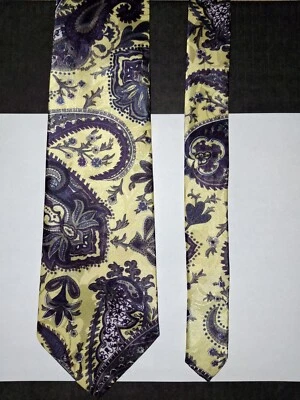 Corbata de cuello de poliéster vintage para hombre amarillo pálido multicolor cachemira EE. UU. 53" X 3,75" Foto 1 de 4