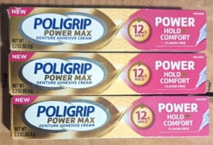 Poligrip Denture Adhesive Power Max Hold + Comfort 2.2 oz Exp. 10/2026 (3 Pack) - Picture 1 of 3