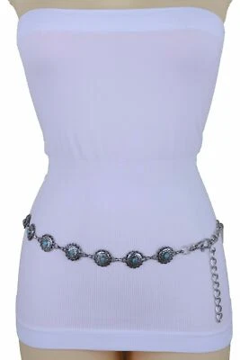 Cinturón estilo bohemio de metal plateado para mujer azul turquesa dijes envolventes S M L Foto 1 de 4