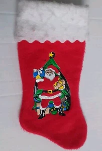 Vintage Santa and Tree Puffy Image Christmas Stocking 13 inches - Picture 1 of 6