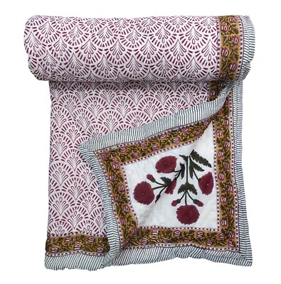Indian Jaipuri Razai Reversible Floral Print Razai Queen Size Kantha Quilt Rajai - image 1 of 4